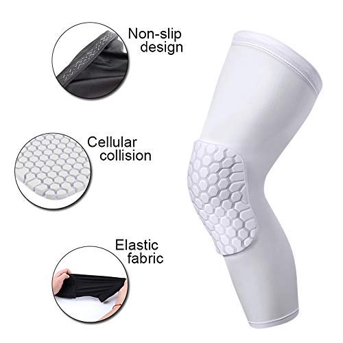 PISIQI Knee Pads Compression Pads Long Leg Sleeve Collision Avoidance Brace Protection Knee Sleeve for Basketball Football Volleyball Cycling (1 Pair) - color: White, size: XX-Large