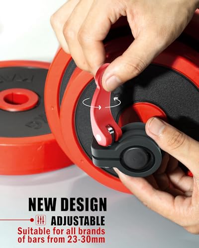 Narrow Barbell Clips 2.5cm Width for Olympic Bars, 0.9-1.18inch Adjustable Weight Clamps, Quick Release Locking Collars for Weightlifting - color: Black+red