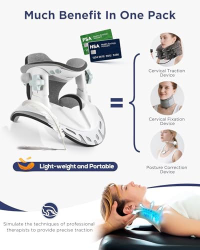 Cervical Traction Device, Neck Stretcher for Pain Relief at Home & Office, 3 Power Traction, Adjustable Ergonomic Support Brace for Spine Alignment, Lightweight and Portable (B: Pearl White) - color: B: Pearl White