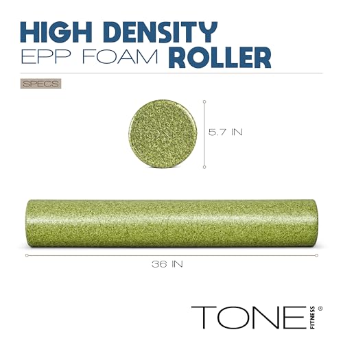 Tone Fitness High Density EPP Foam Exercise Foam Roller for Yoga, Pilates, Stretching, Massage, and Recovery | Multiple Sizes and Colors - color: Green, size: 36 Inch