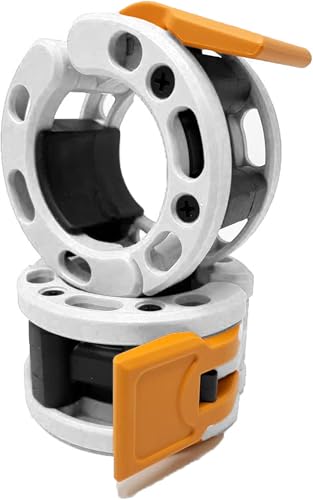Clout Fitness Olympic Barbell Clamps Collars Quick Release Pair of Locking Weight Clips Fit 2 Inch Barbell for Weightlifting - color: White/Orange, style: Classic Quick Release
