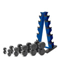 CAP Barbell 150 LB Coated Hex Dumbbell Weight Set with Vertical Rack | Multiple Options - color: Blue Rack, style: 12-Sided Chrome Handle