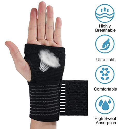 AOOWU Wrist Brace, 2 Pack Elastic Wrist Support with Strap, Wrist Compression Wrap Adjustable Wrist Strap Relieves Wrist Pain, Tendonitis, Sports Use for Men and Women, Right & Lef(Black) - color: Black