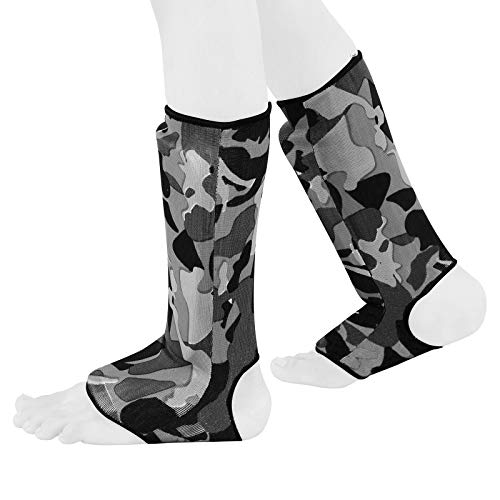 Be Smart Kids, Adults, Youth, Men and Women Muay Thai MMA Kickboxing Shin Guards, Instep Guard Training, Sparring Protective Gear Equipment Shin Kick Pads - color: Gray Camo, size: XXS ( 9 to 13 Years )