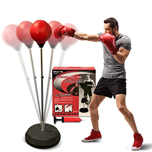 Freestanding Punching Bag with Boxing Gloves Set + Pump | Adjustable Height Boxing Bag Reflex Standing Speed Bag | MMA Fitness Training for Adults/Kids | Stress Relief Exercise Strength Train