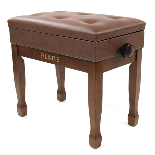 Adjustable Height Piano Stool Bench PU Leather Cushion Wooden Keyboard Seat with Music Storage (Wood) - color: Wood