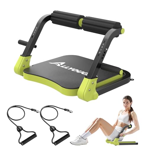 Ab Machine,Sit Up Exercise Equipment& Core Machine,Adjustable Ab Trainer with 3 Resistance Levels and Removable Auxiliary Handle,perfect for home workouts and those looking to lose weight - color: Green
