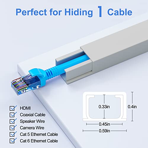 Yecaye Cord Hider, 113in Grey Cord Covers for Wires on Wall, One-Cord Cord Organizer, Easy Install Cable Management Kit, Wire Cover Home Office, W0.59in H0.4in, Grey - color: Grey, size: 113in L x 0.59in W x 0.4in H