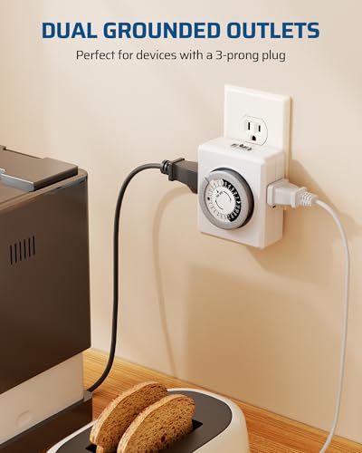 DEWENWILS 24 Hour Cycle Plug-in Mechanical Timer 2 Pack, Indoor Timer for Electrical Outlets, 30-Minute Intervals, Dual 3 Prong Outlets, 125V 15A for Room Lights, Lamps, ETL Listed