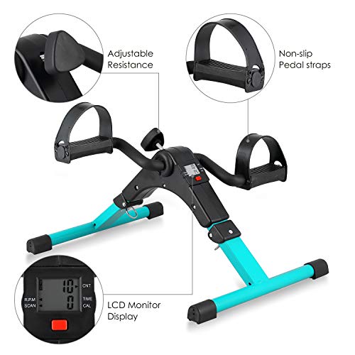 Folding Pedal Exerciser, Mini Under Desk Bike - Portable Foot Hand Cycle Peddler Machine Bicycle Exerciser for Arm Leg While Sitting - color: Green