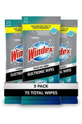 Windex Electronic Cleaning Wipes, Pre-Moistened Screen Wipes for TVs, Phones, and Other Electronics, Resealable for a Freshness Lock, 25 Count (Pack of 3) - size: 25 Count (Pack of 3)