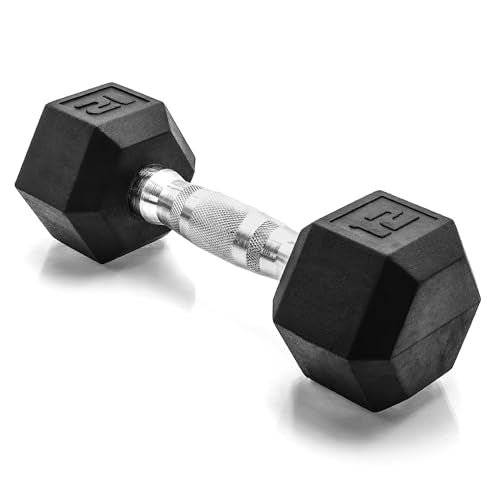 CAP Rubber Coated Dumbbell Weights, Free Weights for Home Gym Strength Training, Anti-Roll Hex Dumbbells with Black, Chrome & Comfort Grip Handles, Singles - size: 12 lb, style: Chrome Handle