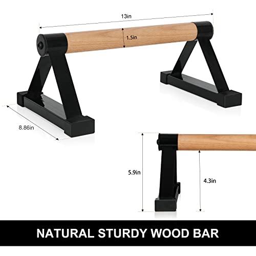 Wood push up bars Parallettes bars Anti-slip Handstand Bars for Calisthenics, Fitness, Floor workouts Solid Wood with Sturdy Metal Bracket, Support 500 lbs - color: Black
