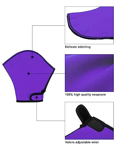 FitsT4 Sports Aqua Gloves Webbed Paddle Swim Gloves Fitness Water Aerobics - color: Purple, size: Small
