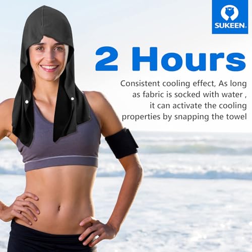 Sukeen Cooling Hoodie Towel, Absorbent Quick-Drying Cooling Towels for Neck and Face, UV Sun Protection Cooling Neck Wraps Sport Head Cooling Towel Hot Weather - color: Black/Grey