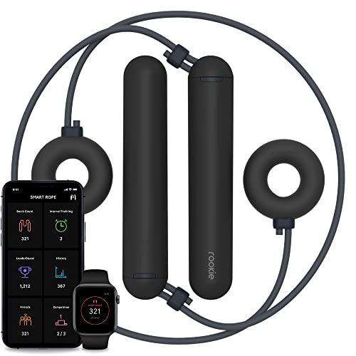 Tangram Smart Rope Rookie Donut - Cordless Fitness Jump Rope, App-Connected, Adjustable Length, Replaceable Battery, Track Jumps and Calories, Portable Workout Rope for Home and Gym - color: Black