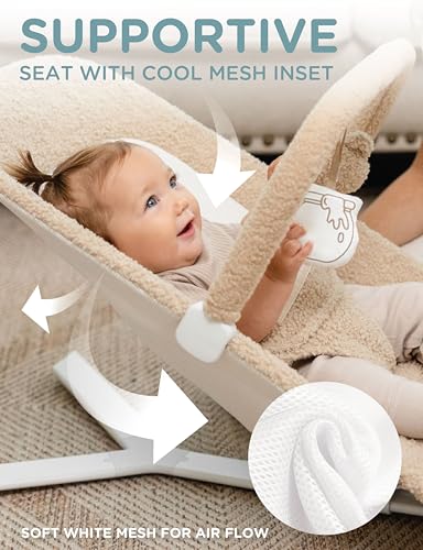 Baby Delight Alpine Deluxe Portable Bouncer | Infant | 0 – 6 Months | Tan Sherpa - color: Tan Sherpa