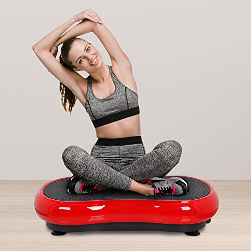Full Body Vibration Platform Massage Machine Workout Trainer with Bluetooth Music Connection - color: Red
