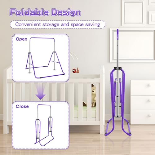 Expandable Gymnastics Bars with Ring, Adjustable Height Gymnastic Horizontal Bars, Gym Junior Training Bar Children Folding Training Monkey Bars for Kids - color: Purple