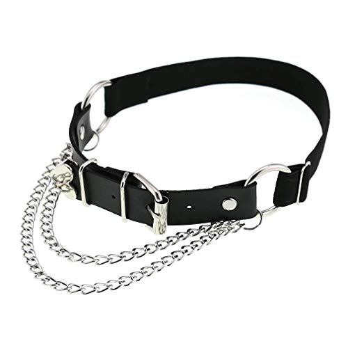 Adjustable Elastice 2 Rows Leather Leg Harness Garter Belt Punk Gothic Thigh Ring Garter - color: Black With Chain