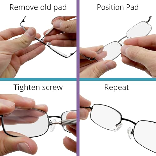 GMS Optical Screw-in Silicone Nose Pads for Glasses | 17mm Large, 7.6mm Width | Non Slip Nose Grips for Sunglasses and Eyewear, Anti Slip Eyeglass Accessories w/Screws & Screwdriver (10 Pairs) - size: (L)17mm - 10 Pairs