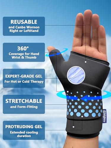 Wrist &Thumb Ice Pack Wrap -Cold&Hot Therapy Thickened Ice Gel- Hand Ice Pack & Ice Glove for Arthritis,Carpal Tunnel Relief, Tendonitis,Injuries & Recovery-Fits Men and Women (Black, 2 Pack L/XL) - color: 2 Pack-black, size: L/XL