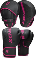 RDX Boxing Pads and Gloves Set, Maya Hide Leather Kara Hook and Jab Curved Focus Mitts with Punching Gloves for MMA, Muay Thai, Kickboxing Coaching, Martial Arts - color: Pink, size: 12OZ