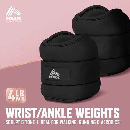 RBX Wrist & Ankle Weights Set, Adjustable Comfort Fit for Training & Toning - color: Black, size: 4lb (2lb Each)