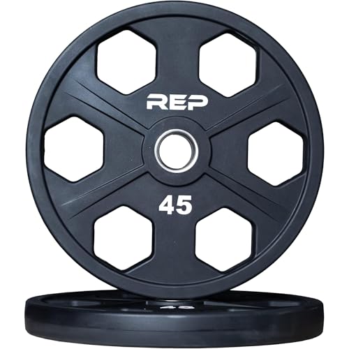 REP Fitness Urethane Coated Tri-Grip Olympic Barbell Weights - Sold in Pairs - style: 45 LB Pair