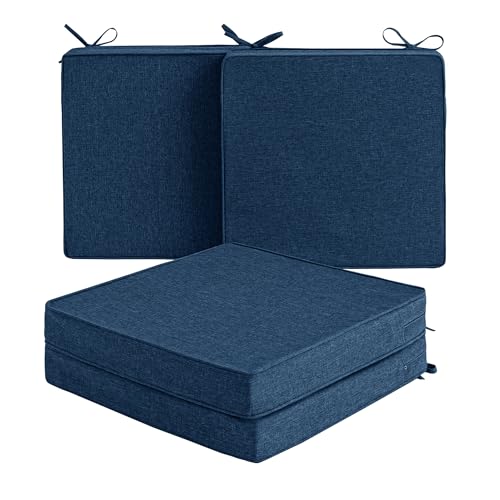 Outdoor Chair Cushions, Water-Resistant & Fade-Resistant, Patio Furniture Seat Replacement Chair Pads with Ties Zipper, Removable Cover, Non-Slip Bottom, Set of 4, 18.5 x 16 Inch, Navy Blue - color: Navy Blue, size: 18.5" x 16" 4 Pack
