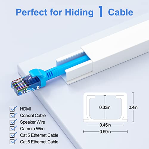 Yecaye Cord Hider, 113in One-Cord Cable Concealer, Cord Covers for Wires on Wall, Easy Install Cable Management Kit for 2 Small Wires, Cables Raceway Home Office, W0.59in H0.4in, White - color: White, size: 113in L x 0.59in W x 0.4in H
