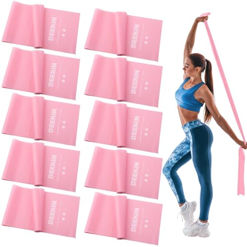 DEEKIN 10 Pcs Resistance Bands Professional Exercise Elastic Bands Latex-Free Yoga Starter Set for Pilates, Physical Therapy, Strength Training, Yoga, Working Out for Women Home Gym - color: Pink, style: 15 Lbs