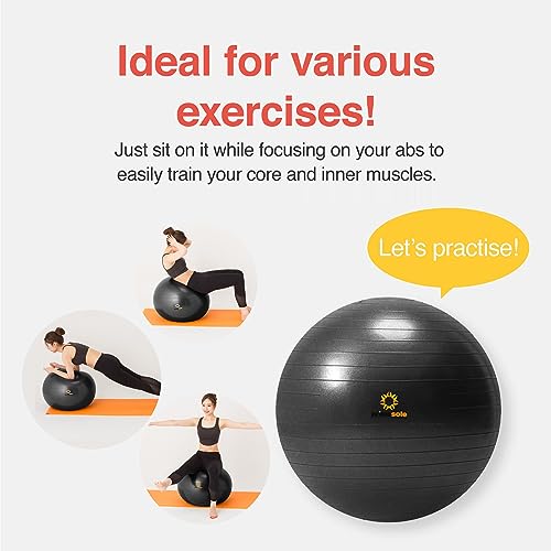 Primasole Exercise Ball for Balance Stability Fitness Workout Yoga Pilates at Home Office & Gym Birthing Ball for Pregnancy, Office Ball Chair - color: Black, size: 65 cm