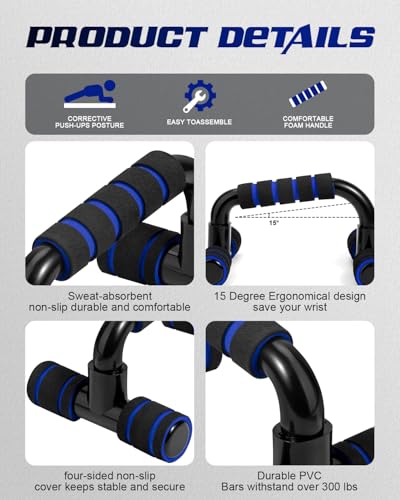 Ergonomic Push Up Bars (2 Pack) - Portable Push Up Handles for Men & Women, Ideal for Home, Gym, or Floor Workouts – Deep Muscle and Strength Training - color: Blue