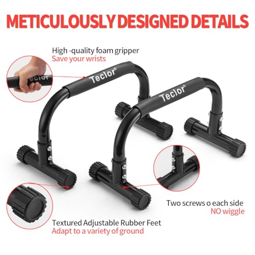 Teclor Push Up Bar, Parallettes Bars For L-sit & Dip, Heavy-Duty No Wobbling Parallel Bars Stand For Handstands, Full Planche, Calisthenics, 9.5in High Workout Stands for Home Fitness Training - color: Pink