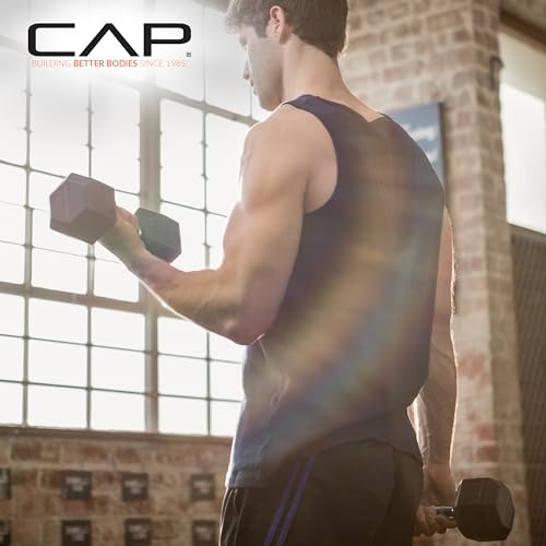 CAP Rubber Coated Dumbbell Weights, Free Weights for Home Gym Strength Training, Anti-Roll Hex Dumbbells with Black, Chrome & Comfort Grip Handles, Pairs & Sets - size: 30 lb - Pair, style: Chrome Handle