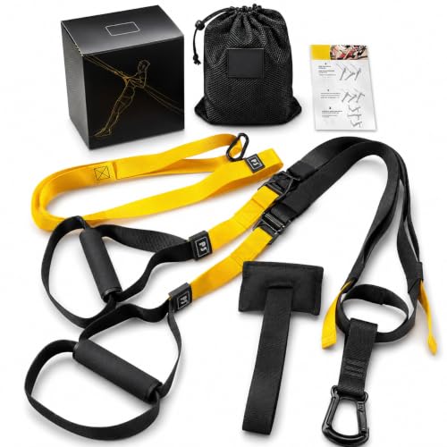 Home Resistance Training Kit with Handles & Door Anchor, Suspension Trainer System for Full Body Workout, Adjustable Bodyweight Resistance Bands for Home Gym, Strength Training & Core Fitness - color: Yellow