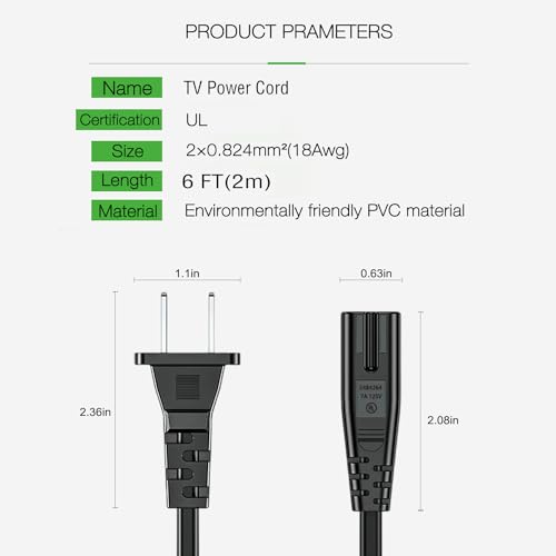 6FT 2 Prong AC Elliptical Power Cord for YOSUDA, GUGTTR, WESTIONC, ANCHEER Under Desk Elliptical Machines - size: 6FT(1.8M)