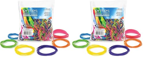 Alliance 07706 Brites Pic-Pac Rubber Bands, Blue/Orange/Yellow/Lime/Purple/Pink, 1-1/2-oz Box (Pack of 2) - size: Assorted Sizes (Pack of 2)