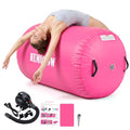 Inflatable Gymnastics Air Barrel Roller with Electric Pump, Heavy Duty PVC Tumbling Barrel Back Handspring Trainer, Air Tumble Track Mat for Home Gym, Cheerleading, Yoga Practice - color: Pink, size: 3.3'L x 2'D