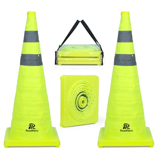 RoadHero 28 Inch 2 Pack Collapsible Traffic Safety Cones with Bag, Green | Pop-up Design, Reflective Collar, Road Safety, Driving Training & Parking Lots - size: 28 Inch