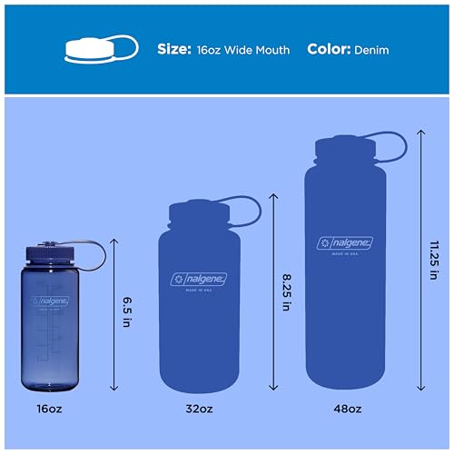 Nalgene 16 oz Wide Mouth Water Bottle | Slim Cup Holder Size, BPA-Free, Durable & Leak Proof, Lightweight Travel Bottle, Denim - color: Denim, size: 16 Ounces