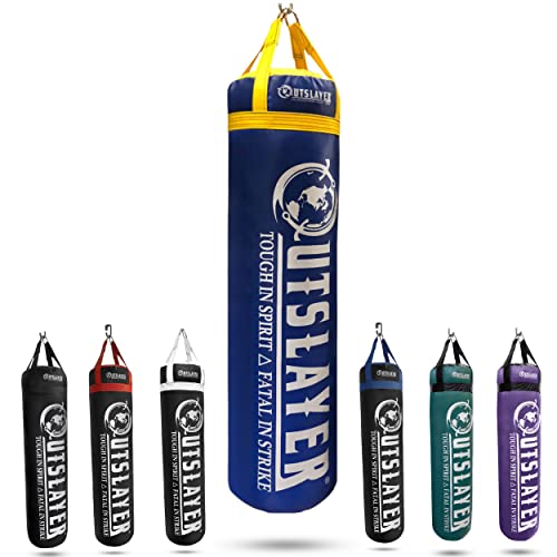 Outslayer 100 lbs Filled Heavy Bag | Custom Colors for Boxing, Kickboxing, Taekwondo & MMA Training | Made in USA - color: Blue/Yellow, style: Without Bottom D-Ring