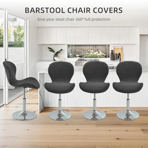 Gollense Bar Stool Covers with Backs, Set of 4 Stretch Jacquard Barstool Seat Covers, Washable Swivel Pub Counter Height Chair Slipcover Protector for Home Kitchen Cafe (Velvet-Black) - color: Velvet-black