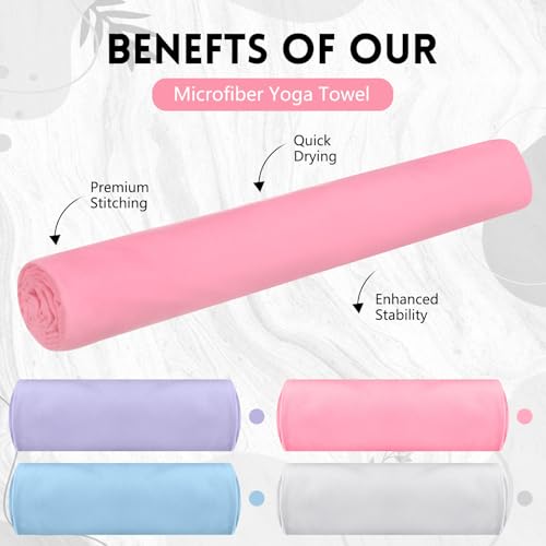 Breling 4 Pack 72" x 24" Hot Yoga Towel Non Slip Microfiber Mat Towel Sweat Absorbent Soft Pilates Mat Essentials for Hot Yoga Pilates Exercise(Purple, Pink, Blue, White) - color: Purple, Pink, Blue, White