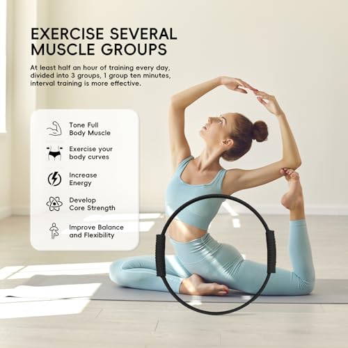 Yoga Pilates Resistance Ring for Leg and Butt Training, Portable Exercise Equipment with Anti-Slip Silicone, Home and Office Workouts, Postpartum Toning - color: Black