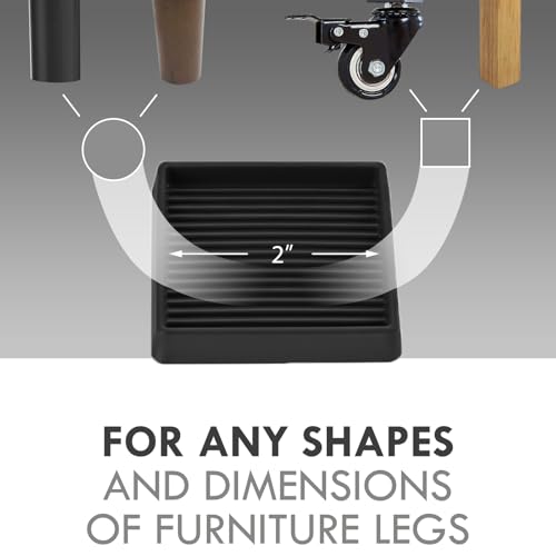 2X2 Rubber Caster Cups, Non Slip Furniture Pads - 4 Pack | Anti-Slip Furniture Gripper, Anti Skid Furnitures Feet, Anti Slide Floor Protector for Bed Couch Stoppers, Black - size: 2" x 2"-Black