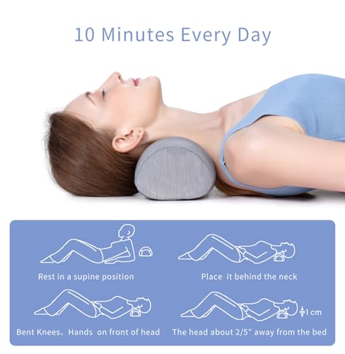 Bespilow Cervical Neck Pillow for Pain Relief - Small Cylinder Neck Roll & Round Bolster - Portable Memory Foam Traction Device for TMJ, Hump Correction, Travel & Sleeping Support,Odorless - color: 1 Pillow +1 More Pillowcase (Grey)
