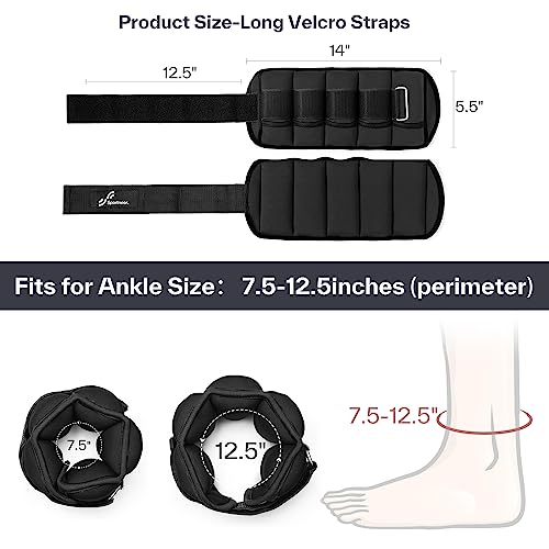 Sportneer Adjustable Ankle Weights Set - 1 Pair (2-10 lbs) Removable Sandbags for Women & Men, Comfortable Neoprene Leg Weights for Walking, Running, Pilates, Yoga, Home Workout & Physical Therapy - color: Black
