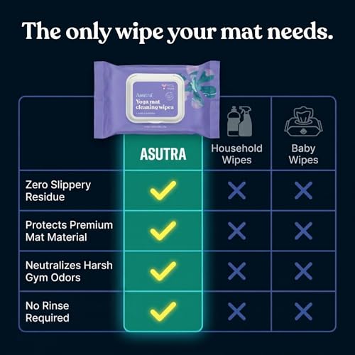 ASUTRA Yoga Mat Cleaning Wipes (Lovely Lavender), 1 (1 Pouch = 30 Wipes) | Pouch (30 Wipes) - No Slippery Residue, Deep-Cleansing for Fitness Gear & Gym Equipment - size: 1 Pouch (30 Wipes)